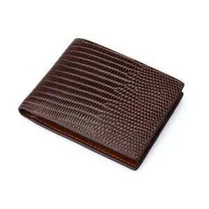 NWT Dark Brown Genuine Leather Bifold Wallet Lizard Pattern 242581